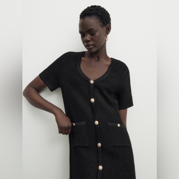 NWOT Massimo Dutti SHORT KNIT MINI BOUCL DRESS WITH BUTTONS black small NWOT Massimo Dutti SHORT KNIT MINI BOUCL DRESS WITH BUTTONS black small